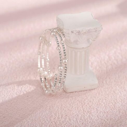 Xerling Boho Faux Pearl Bracelets for Women Adjustable Layered Bangle Bracelets for Girls Crystal Rhinestones Hand Jewelry for Bridal Wedding Elastic Stretch Hand Chains (Type A-Gold) in Saudi Arabia