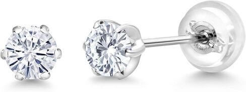 Platinum White Moissanite from Charles & Colvard Stud Earrings For Women (0.32 Cttw, Gemstone Birthstone, Round 3.5MM) in Saudi Arabia