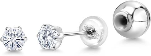 Gem Stone King Platinum White Moissanite Stud Earrings For Women (0.32 Cttw, Gemstone Birthstone, Round 3.5MM) in Saudi Arabia