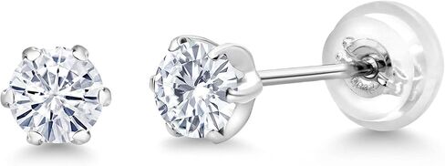 Gem Stone King Platinum White Moissanite Stud Earrings For Women (0.32 Cttw, Gemstone Birthstone, Round 3.5MM) in Saudi Arabia