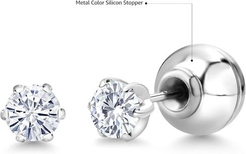 Gem Stone King Platinum White Moissanite Stud Earrings For Women (0.32 Cttw, Gemstone Birthstone, Round 3.5MM) in Saudi Arabia