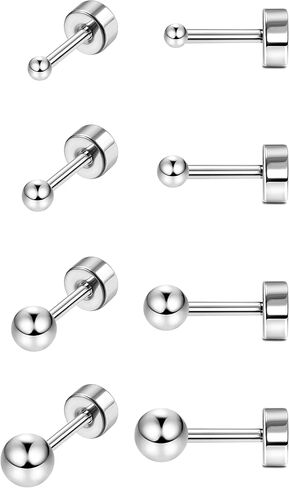 CASSIECA 4 أزواج من الأقراط الجراحية المصنوعة من الفولاذ المقاوم للصدأ وأقراط من الفولاذ المقاوم للصدأ للنساء والرجال قوس قزح AB مكعب زركونيا الكرة الغضروف ترصيع أقراط مضادة للحساسية للآذان الحساسة in Kuwait