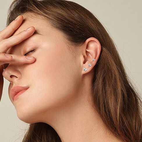 CASSIECA 4 أزواج من الأقراط الجراحية المصنوعة من الفولاذ المقاوم للصدأ وأقراط من الفولاذ المقاوم للصدأ للنساء والرجال قوس قزح AB مكعب زركونيا الكرة الغضروف ترصيع أقراط مضادة للحساسية للآذان الحساسة in Kuwait