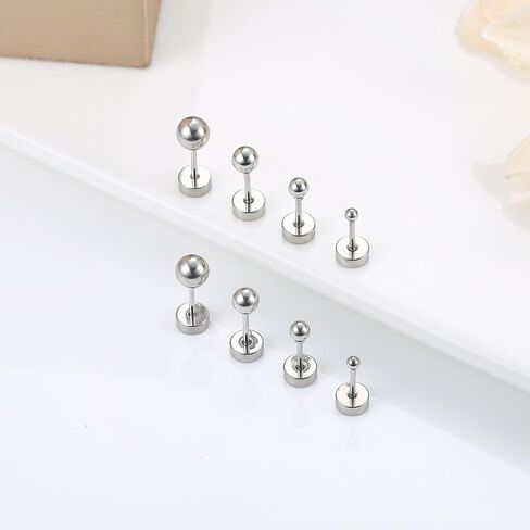 CASSIECA 4 أزواج من الأقراط الجراحية المصنوعة من الفولاذ المقاوم للصدأ وأقراط من الفولاذ المقاوم للصدأ للنساء والرجال قوس قزح AB مكعب زركونيا الكرة الغضروف ترصيع أقراط مضادة للحساسية للآذان الحساسة in Kuwait