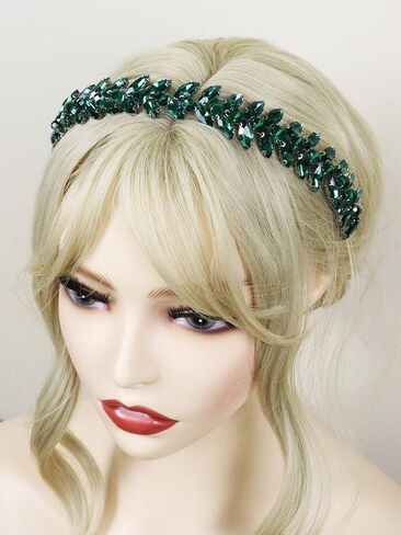Green Rhinestone Headband Wedding Hair Accessories for Brides Tiaras for Women and Girls Goddess Costume Hair Decoration Party Prom Bridesmaid Gifts(Black) in Saudi Arabia