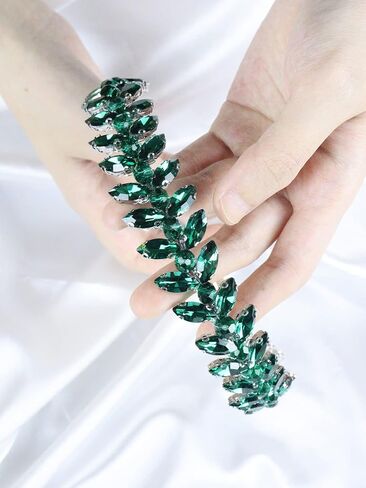 Green Rhinestone Headband Wedding Hair Accessories for Brides Tiaras for Women and Girls Goddess Costume Hair Decoration Party Prom Bridesmaid Gifts(Black) in Saudi Arabia