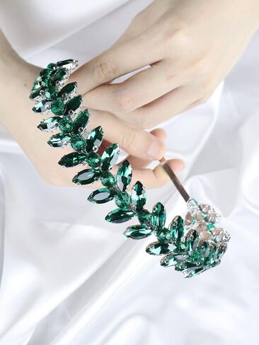 Green Rhinestone Headband Wedding Hair Accessories for Brides Tiaras for Women and Girls Goddess Costume Hair Decoration Party Prom Bridesmaid Gifts(Black) in Saudi Arabia