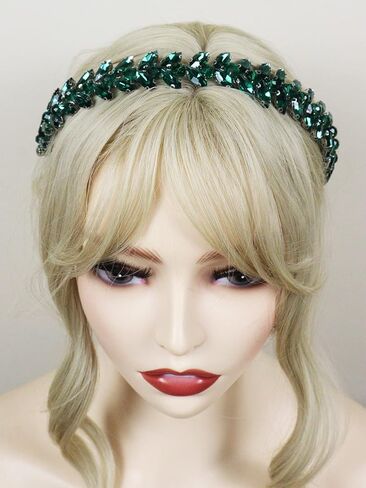 Green Rhinestone Headband Wedding Hair Accessories for Brides Tiaras for Women and Girls Goddess Costume Hair Decoration Party Prom Bridesmaid Gifts(Black) in Saudi Arabia