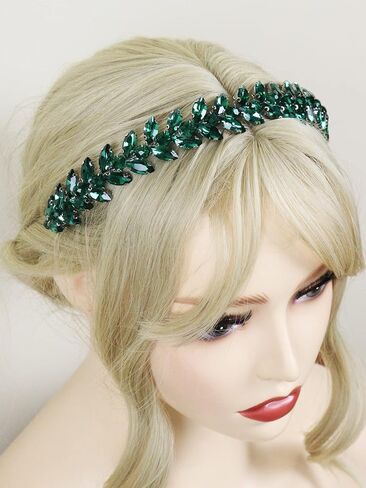 Green Rhinestone Headband Wedding Hair Accessories for Brides Tiaras for Women and Girls Goddess Costume Hair Decoration Party Prom Bridesmaid Gifts(Black) in Saudi Arabia