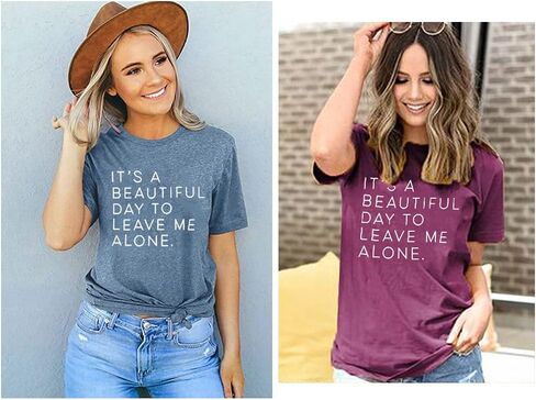 اتركني وحدي تي شيرت مطبوع عليه حروف تي شيرت لطيف تي شيرت مع مقولة مضحكة للنساء تي شيرت غير رسمي بأكمام قصيرة تي شيرت جديد in Kuwait