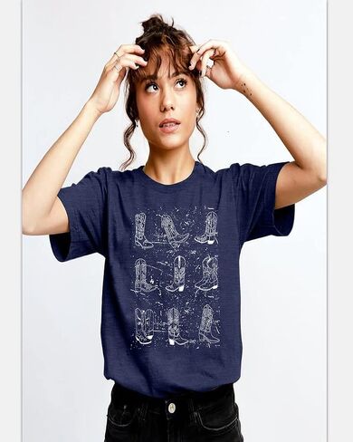 Western Cowgirl Boots Shirt Women Boho Cowboy T-Shirt Country Music Short Sleeve Tops with Round Neck in Saudi Arabia