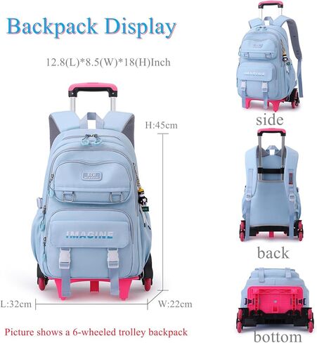 EKUIZAI Aesthetic Rolling Backpack for Girls Large-capacity secondary school bag Solid Color Girls Trolley Backpack (Purple) in Kuwait