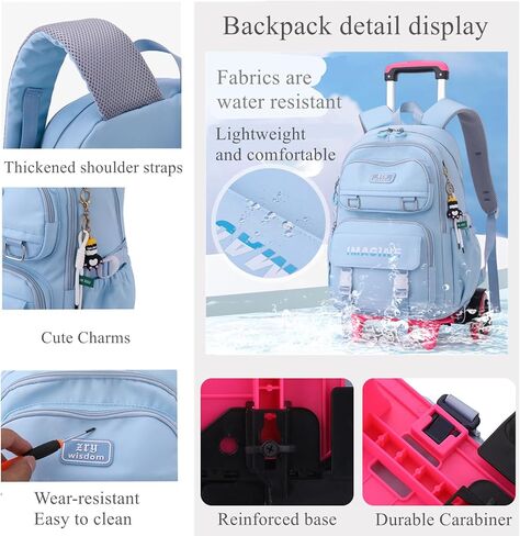 EKUIZAI Aesthetic Rolling Backpack for Girls Large-capacity secondary school bag Solid Color Girls Trolley Backpack (Purple) in Kuwait