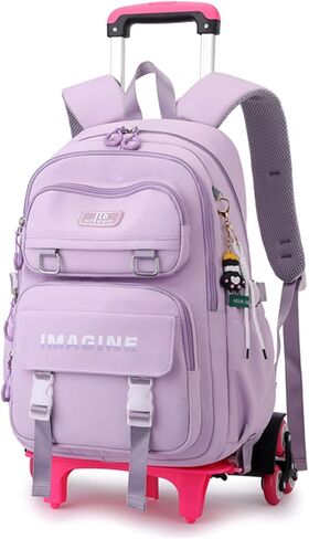EKUIZAI Aesthetic Rolling Backpack for Girls Large-capacity secondary school bag Solid Color Girls Trolley Backpack (Purple) in Kuwait