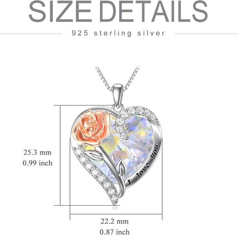 TOUPOP Jewelry for Women Rose Flower Necklace 925 Sterling Silver Rose Crystal Pendant Necklace Heart Birthstone Necklace Birthday Anniversary Jewelry Gifts for Women Wife Girls Mom in Kuwait