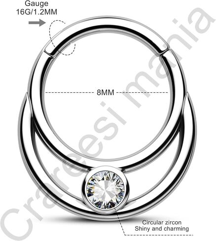 سم Crareesi هوس حلقة الحاجز المزدوج 16G الحاجز خواتم 316L الجراحية الصلب الحاجز مجوهرات للنساء Daith أقراط اللولب الغضروف ثقب المجوهرات in Kuwait