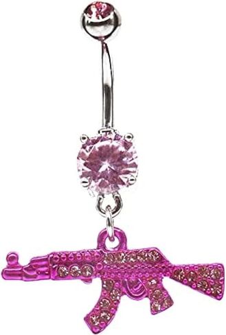 Fashion Dangle Navel Ring Clear Gem Gun Belly Button Ring Body Piercing Jewelry for Women Belly Piercing Gold Gold in Saudi Arabia