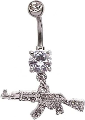 Fashion Dangle Navel Ring Clear Gem Gun Belly Button Ring Body Piercing Jewelry for Women Belly Piercing Gold Gold in Saudi Arabia