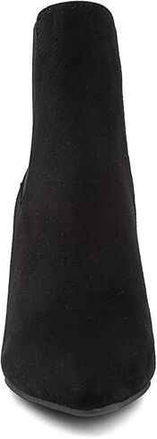 حذاء تشيلسي الشتوي للسيدات من Sugar - كعب عالٍ مكتنز، مقدمة مدببة، حذاء طويل للكاحل - Myrah-Black Micro-7 in Kuwait