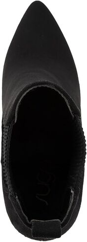حذاء تشيلسي الشتوي للسيدات من Sugar - كعب عالٍ مكتنز، مقدمة مدببة، حذاء طويل للكاحل - Myrah-Black Micro-7 in Kuwait