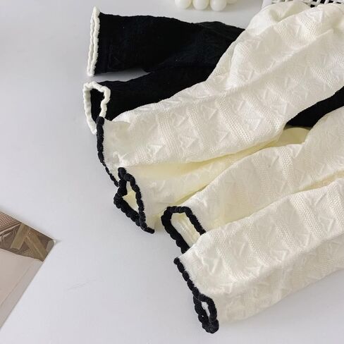 ZRYLIBYA Women's 4 Pairs Crochet Textured Ankle Socks Scalloped Pointelle Solid Color Basic Casual Crew Sock Size 5-9 (Black, White with Heart), Multicolor, One size in Kuwait