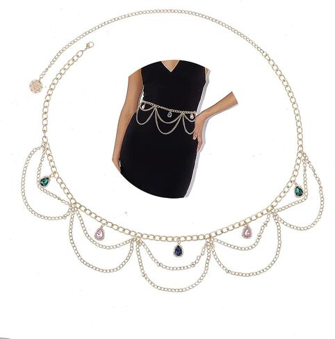 Multilayer Chain Belt Metal Waist Chain Sexy Waist Body Jewelry Luxury Rhinestone Waist Chain for Women and Girls in Kuwait