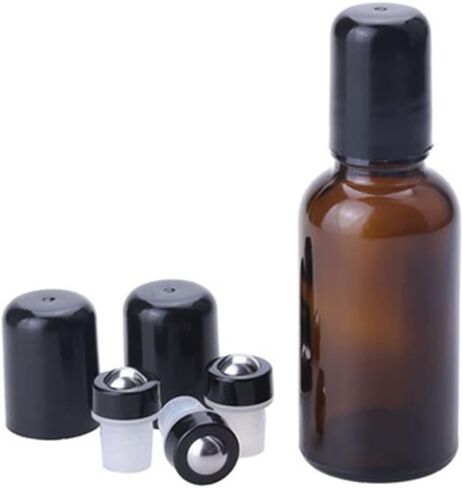 12 قطعة من تركيبات الأسطوانة للزيوت العطرية من الفولاذ المقاوم للصدأ كرات دوارة سوداء بغطاء أسود لزجاجات 5/10/15/20/30 مل من ConStore in Kuwait