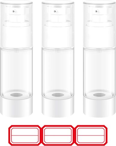 1oz/30ml Airless Pump Bottles, Refillable Empty Travel Lotion Container, Plastic Cosmetic Dispenser with Bottle Labels for Cosmetics, Lotion, Essential oil, Shampoo (6 Pack) in Kuwait