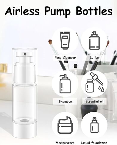 1oz/30ml Airless Pump Bottles, Refillable Empty Travel Lotion Container, Plastic Cosmetic Dispenser with Bottle Labels for Cosmetics, Lotion, Essential oil, Shampoo (6 Pack) in Kuwait