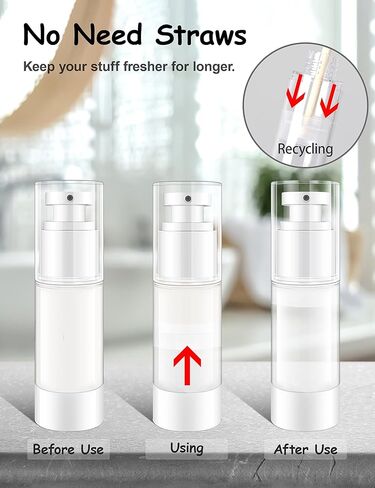 1oz/30ml Airless Pump Bottles, Refillable Empty Travel Lotion Container, Plastic Cosmetic Dispenser with Bottle Labels for Cosmetics, Lotion, Essential oil, Shampoo (6 Pack) in Kuwait