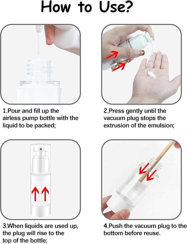 1oz/30ml Airless Pump Bottles, Refillable Empty Travel Lotion Container, Plastic Cosmetic Dispenser with Bottle Labels for Cosmetics, Lotion, Essential oil, Shampoo (6 Pack) in Kuwait