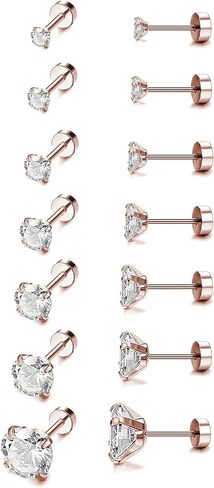 7 أزواج 20 جرام من الأقراط المصنوعة من الفولاذ المقاوم للصدأ مجموعة أقراط زركونيا مكعبة الشكل للرجال والنساء والفتيات 2 مم - 8 مم ذهبي وردي/أسود/فضي in Kuwait