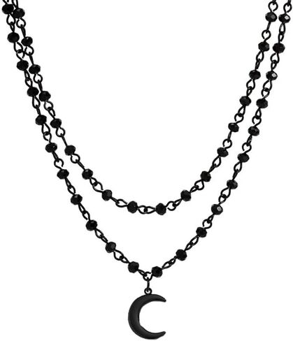 قلادة على شكل قمر أسود للنساء والفتيات موضة عتيقة على الطراز القوطي قابل للتعديل مطرز بسلسلة مزدوجة الطبقات الجمالية على شكل قرن هلال قلادة فاسق داكنة للحفلات التنكرية للهالوين مجوهرات Y2k in Kuwait