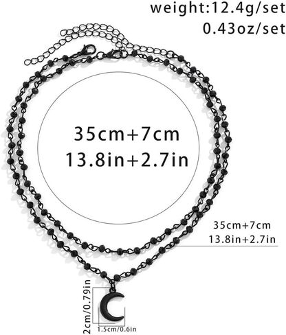 قلادة على شكل قمر أسود للنساء والفتيات موضة عتيقة على الطراز القوطي قابل للتعديل مطرز بسلسلة مزدوجة الطبقات الجمالية على شكل قرن هلال قلادة فاسق داكنة للحفلات التنكرية للهالوين مجوهرات Y2k in Kuwait