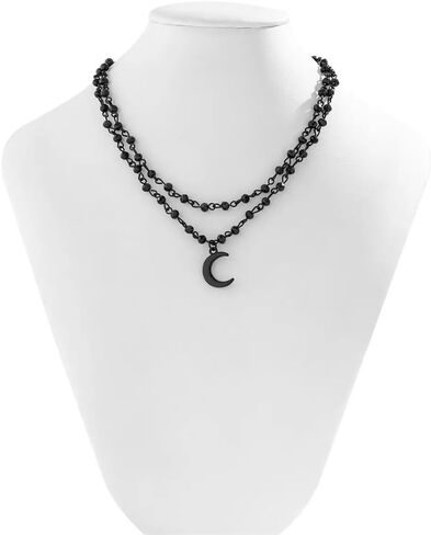 قلادة على شكل قمر أسود للنساء والفتيات موضة عتيقة على الطراز القوطي قابل للتعديل مطرز بسلسلة مزدوجة الطبقات الجمالية على شكل قرن هلال قلادة فاسق داكنة للحفلات التنكرية للهالوين مجوهرات Y2k in Kuwait