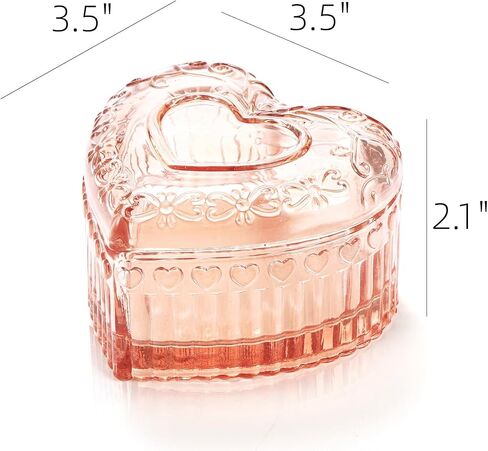 3 Pack Embossed Jewelry Box, Crystal Glass Heart-Shaped Storage Box, See-Through Candy Box with Lid, Small Covered Trinket Storage Organizer Box for Valentine's Day, Gifts, Wedding, Pink in Saudi Arabia