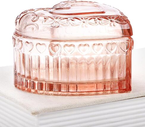 3 Pack Embossed Jewelry Box, Crystal Glass Heart-Shaped Storage Box, See-Through Candy Box with Lid, Small Covered Trinket Storage Organizer Box for Valentine's Day, Gifts, Wedding, Pink in Saudi Arabia