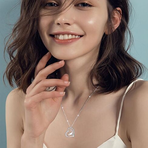 Yearace الفضة الاسترليني الأم والطفل الحيوانات قلادة الحب القلب قلادة قلادة لطيف الحيوان مجوهرات هدايا عيد الأم للزوجة الأم in Kuwait