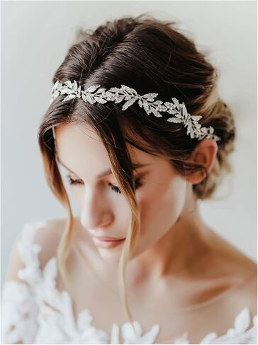 SWEETV Leaf Wedding Headpieces for Bride Flower Girl Gold Bridal Headband with Rhinestones Women Handmade Hair Accessories in Saudi Arabia