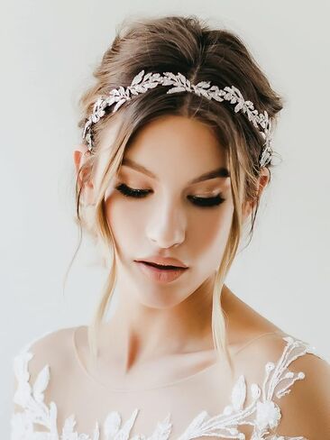 SWEETV Leaf Wedding Headpieces for Bride Flower Girl Gold Bridal Headband with Rhinestones Women Handmade Hair Accessories in Saudi Arabia