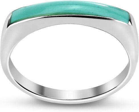 AeraVida Rectangular Bar Green Simulated Turquoise Stone Inlay .925 Sterling Silver Ring | Classic Wedding Rings For Women | Casual Comfort Fit Silver Rings for Women | Gift for Women 12 in Saudi Arabia