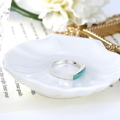 AeraVida Rectangular Bar Green Simulated Turquoise Stone Inlay .925 Sterling Silver Ring | Classic Wedding Rings For Women | Casual Comfort Fit Silver Rings for Women | Gift for Women 12 in Saudi Arabia