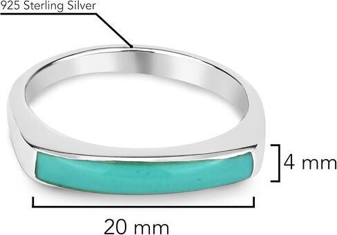AeraVida Rectangular Bar Green Simulated Turquoise Stone Inlay .925 Sterling Silver Ring | Classic Wedding Rings For Women | Casual Comfort Fit Silver Rings for Women | Gift for Women 12 in Saudi Arabia