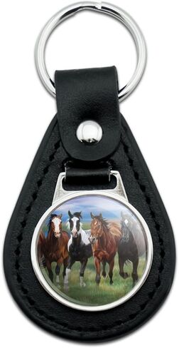 GRAPHICS & MORE Black Leather Horses Running Wild Keychain in Saudi Arabia