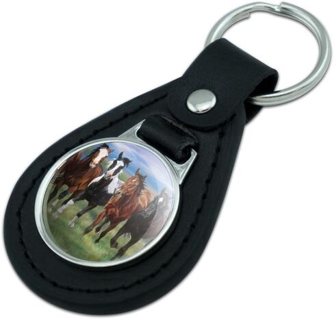 GRAPHICS & MORE Black Leather Horses Running Wild Keychain in Saudi Arabia