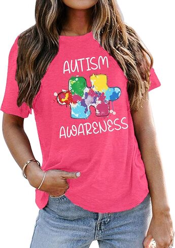 تي شيرتات للتوحد للنساء قمصان للتوعية بالتوحد، قطعة أحجية، تي شيرتات برسومات غير رسمية هدية لشهر التوحد in Kuwait