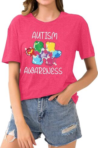 تي شيرتات للتوحد للنساء قمصان للتوعية بالتوحد، قطعة أحجية، تي شيرتات برسومات غير رسمية هدية لشهر التوحد in Kuwait