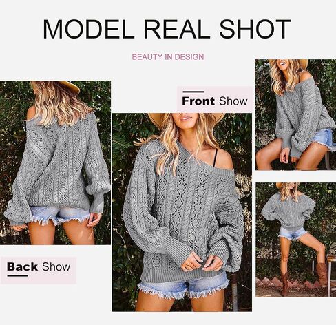KOJOOIN Womens 's Off Shoulder Sweater Long Sleeve Crewneck Sweaters Loose Pullover Knit Jumper Tops in Saudi Arabia