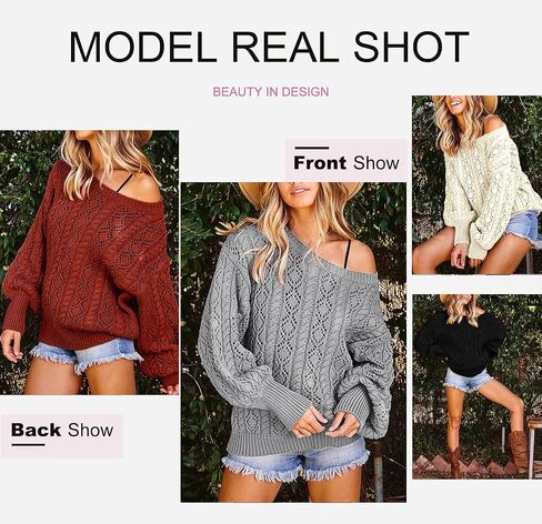 KOJOOIN Womens 's Off Shoulder Sweater Long Sleeve Crewneck Sweaters Loose Pullover Knit Jumper Tops in Saudi Arabia