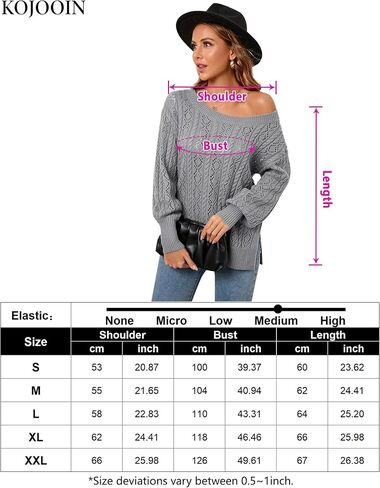 KOJOOIN Womens 's Off Shoulder Sweater Long Sleeve Crewneck Sweaters Loose Pullover Knit Jumper Tops in Saudi Arabia